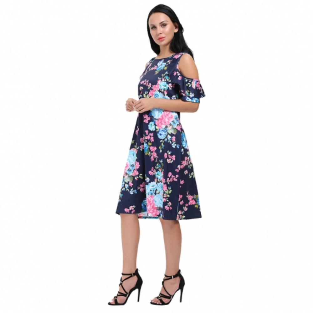 Navy Blue Floral Midi Dress